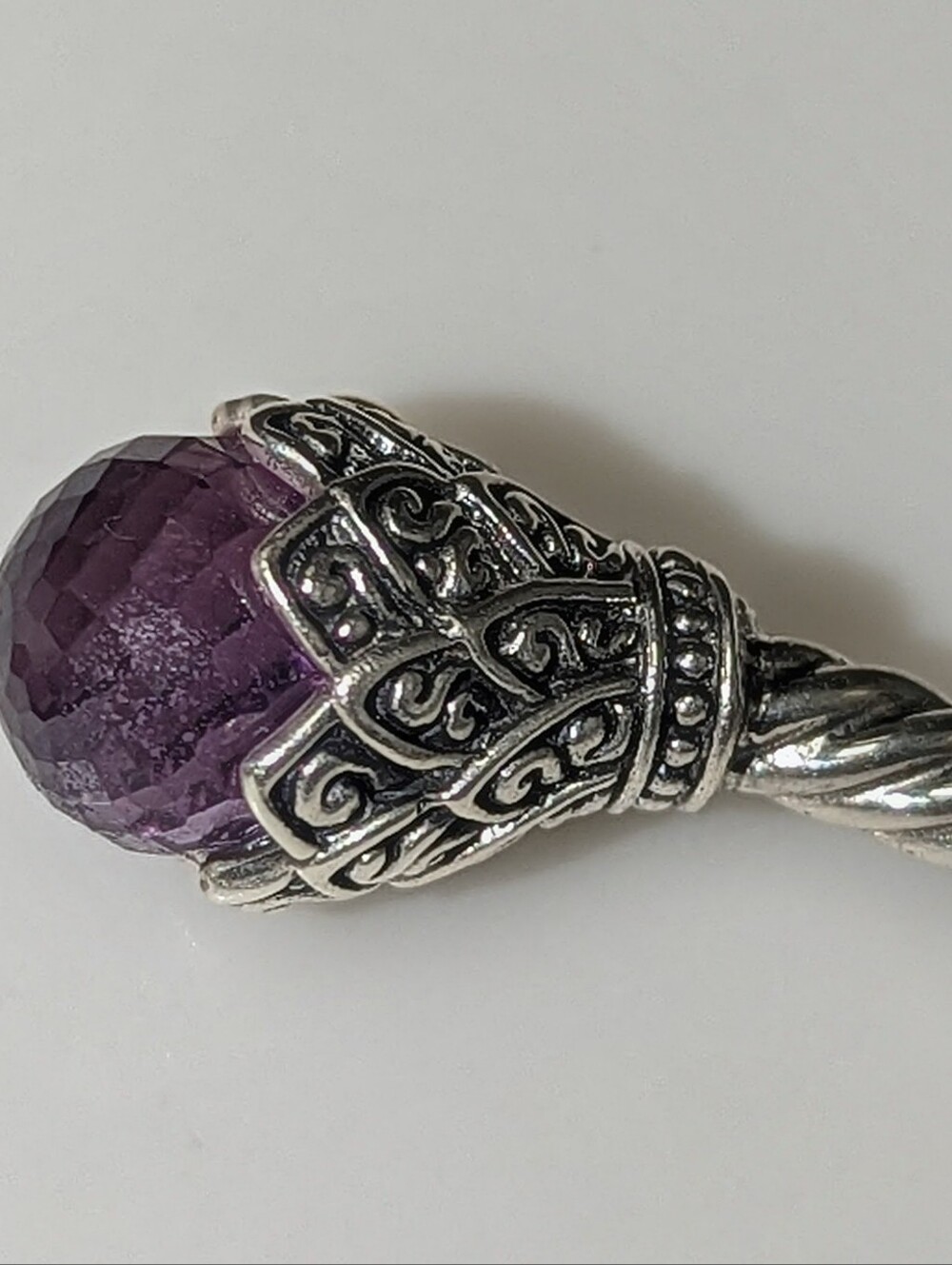Faceted Amethyst Sterling Silver Bali Hinge Cuff with 18K Gold Accents - Picture 11 of 14